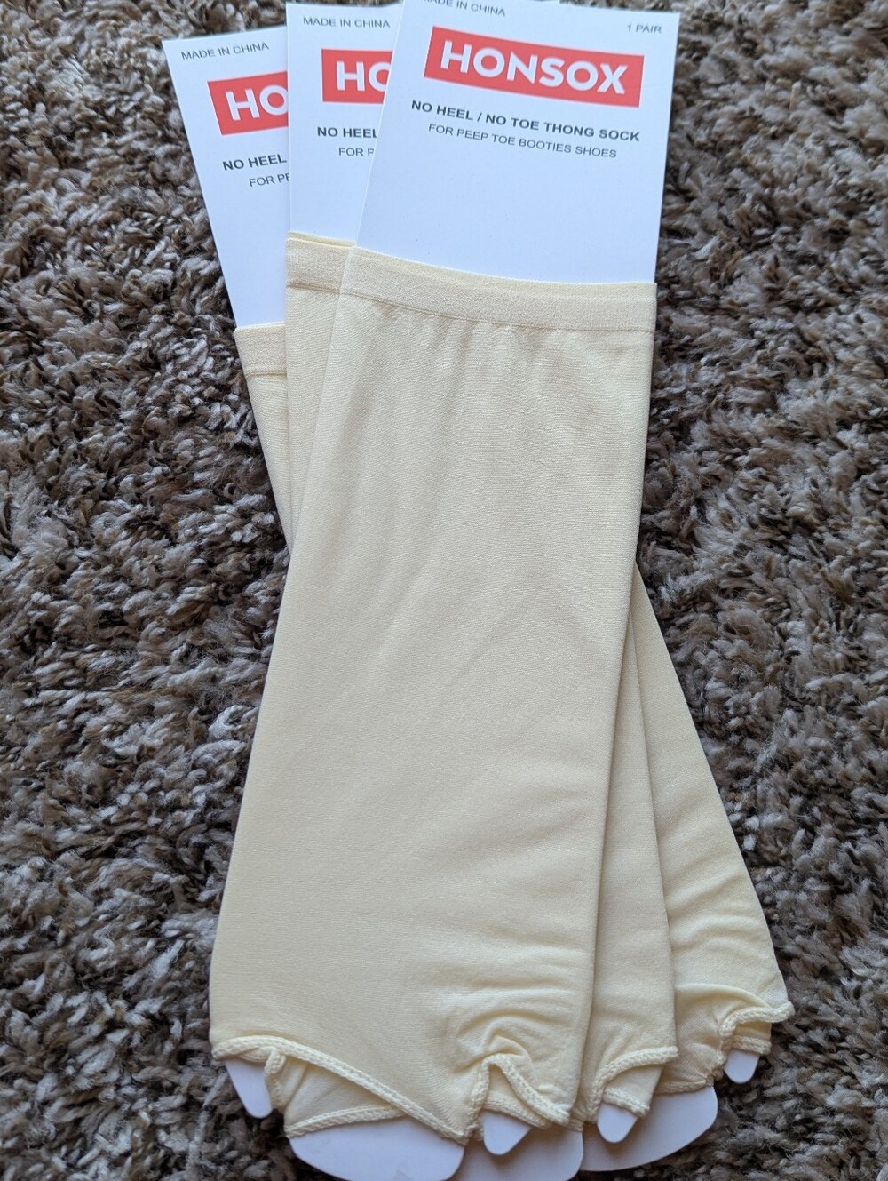 Honsox No Heel/No Toe Thong Socks For Peep Toe Bootues Shoes, 3 Pairs